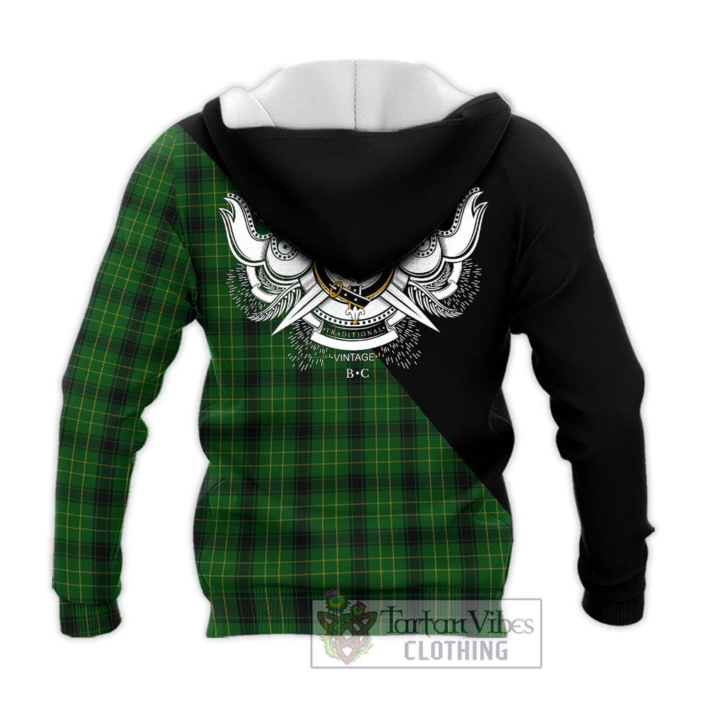 Arthur Highland Tartan Knitted Hoodie with Family Crest and Military Logo Style - Tartanvibesclothing Shop