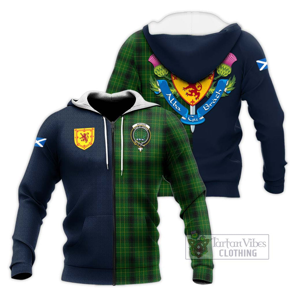 Tartan Vibes Clothing Arthur Highland Tartan Knitted Hoodie with Scottish Lion Royal Arm Half Style