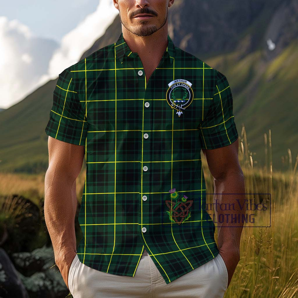 Arthur Modern Tartan Cotton Hawaiian Shirt with Family Crest Adult - Tartan Vibes Clothing