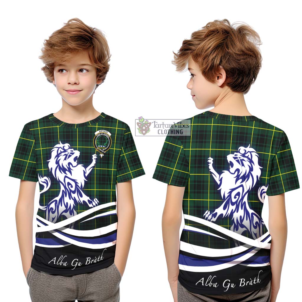 Tartan Vibes Clothing Arthur Modern Tartan Kid T-Shirt with Alba Gu Brath Regal Lion Emblem