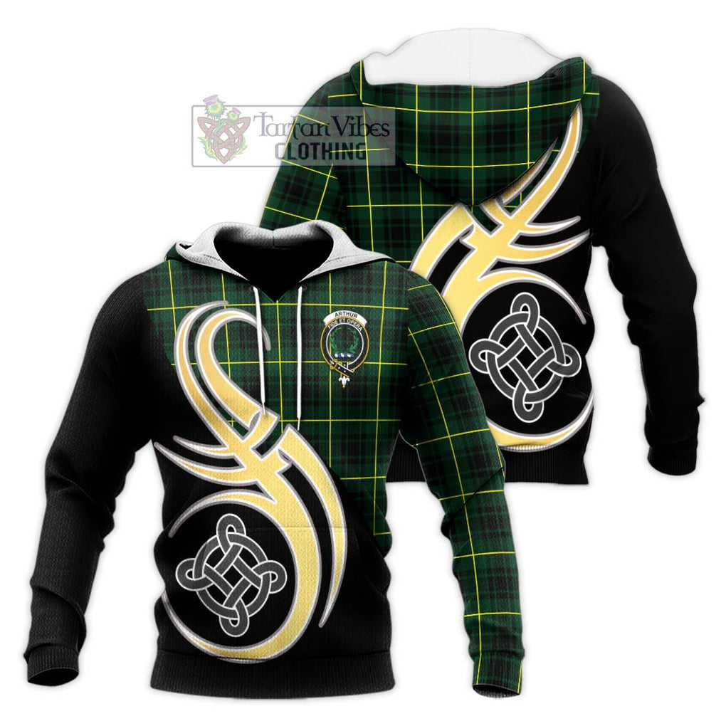 Arthur Modern Tartan Knitted Hoodie with Family Crest and Celtic Symbol Style Unisex Knitted Pullover Hoodie - Tartan Vibes Clothing