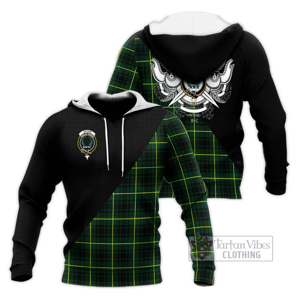 Arthur Modern Tartan Knitted Hoodie with Family Crest and Military Logo Style Unisex Knitted Pullover Hoodie - Tartanvibesclothing Shop