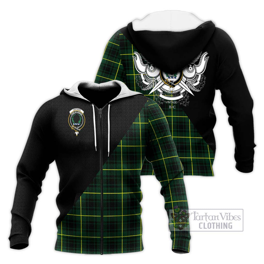 Arthur Modern Tartan Knitted Hoodie with Family Crest and Military Logo Style Unisex Knitted Zip Hoodie - Tartanvibesclothing Shop