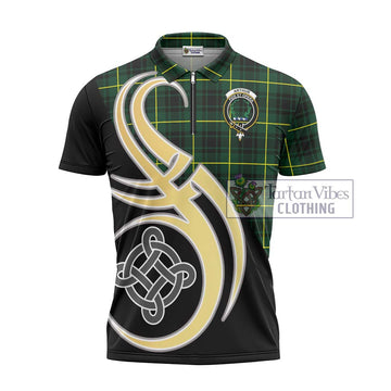 Arthur Modern Tartan Zipper Polo Shirt with Family Crest and Celtic Symbol Style