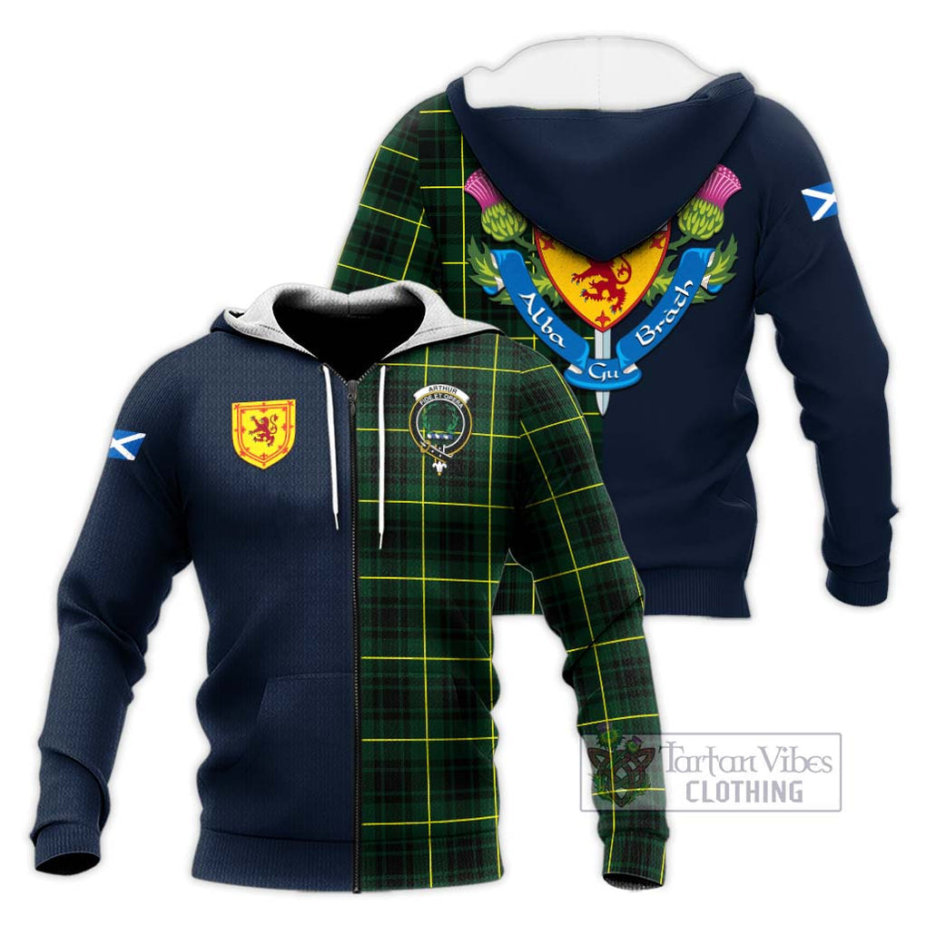 Tartan Vibes Clothing Arthur Modern Tartan Knitted Hoodie with Scottish Lion Royal Arm Half Style