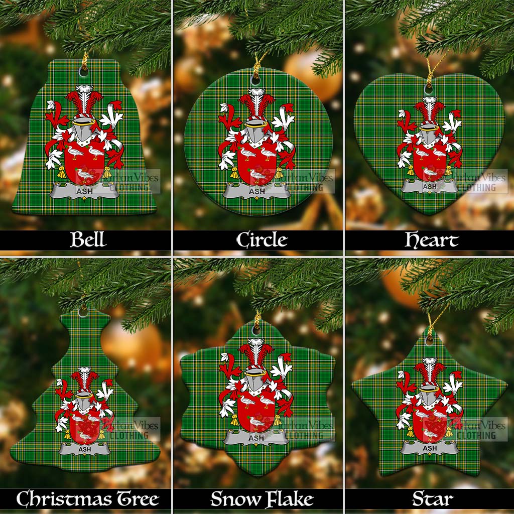 Tartan Vibes Clothing Ash Irish Clan Tartan Christmas Ceramic Ornament with Coat of Arms