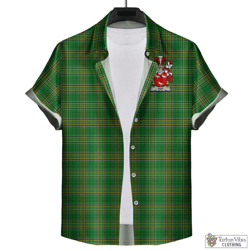 Tartan Vibes Clothing Ash Ireland Clan Tartan Short Sleeve Button Up with Coat of Arms