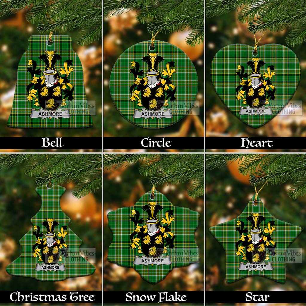 Tartan Vibes Clothing Ashmore Irish Clan Tartan Christmas Ceramic Ornament with Coat of Arms