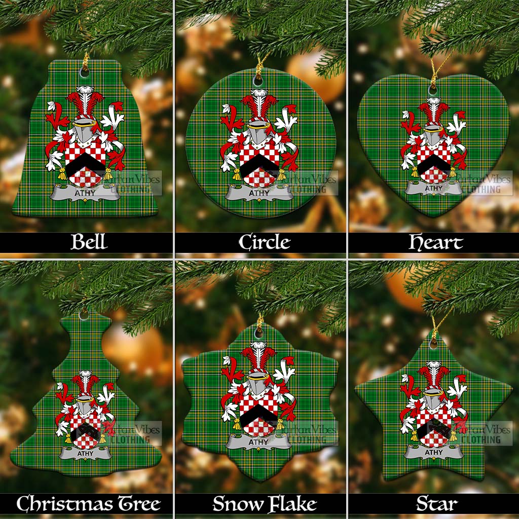 Tartan Vibes Clothing Athy Irish Clan Tartan Christmas Ceramic Ornament with Coat of Arms