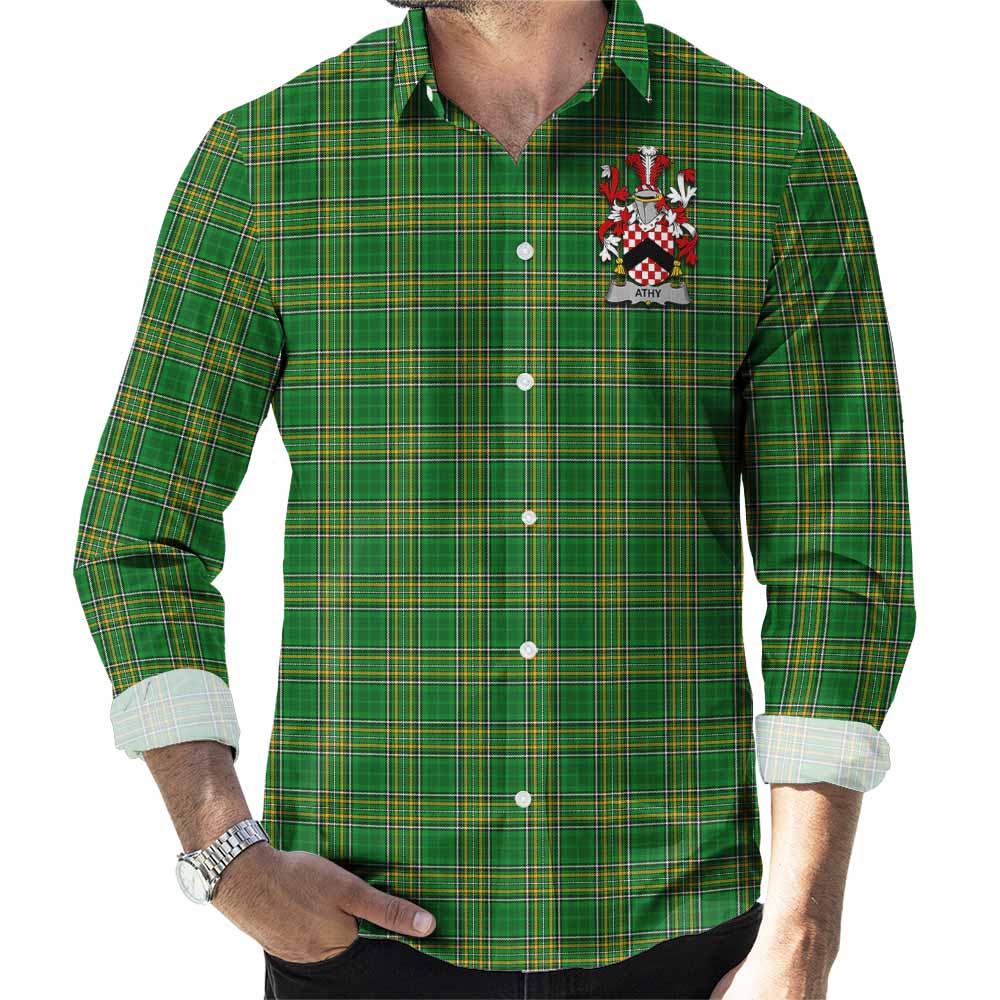 Athy Irish Clan Tartan Long Sleeve Button Up with Coat of Arms