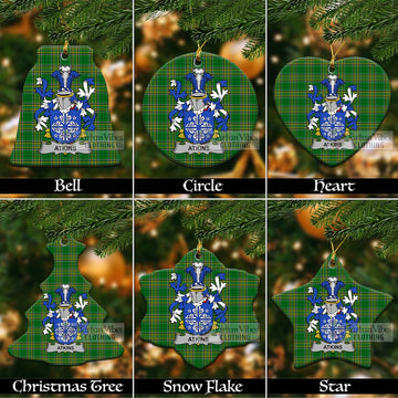 Atkins Irish Clan Tartan Christmas Ceramic Ornament with Coat of Arms