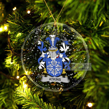 Atkins Irish Clan Christmas Glass Ornament with Coat of Arms