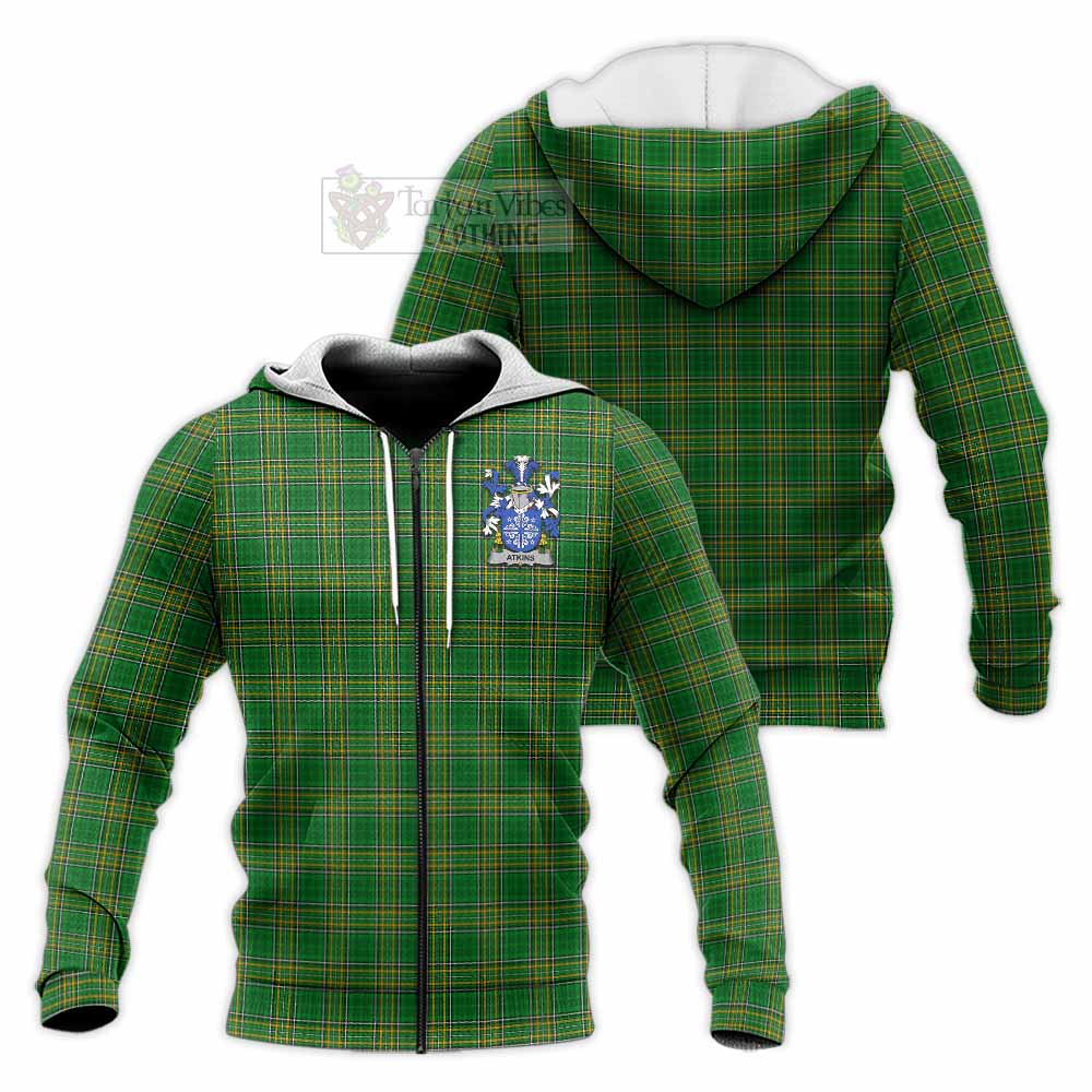 Tartan Vibes Clothing Atkins Irish Clan Tartan Knitted Hoodie with Coat of Arms