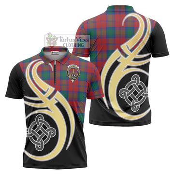 Auchinleck (Affleck) Tartan Zipper Polo Shirt with Family Crest and Celtic Symbol Style