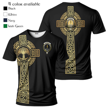 Auchinleck Clan Mens T-Shirt with Golden Celtic Tree Of Life