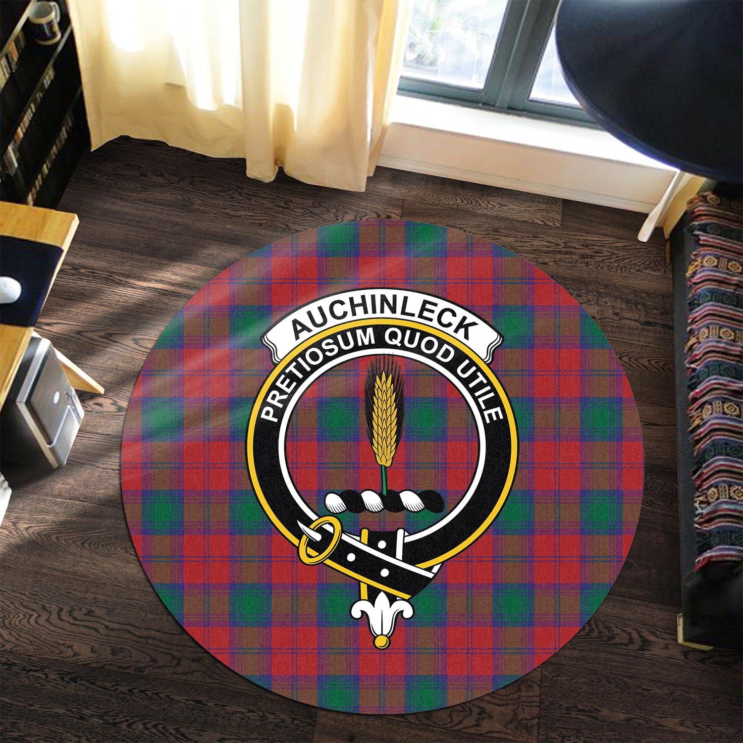 Auchinleck Tartan Round Rug with Family Crest - Tartanvibesclothing