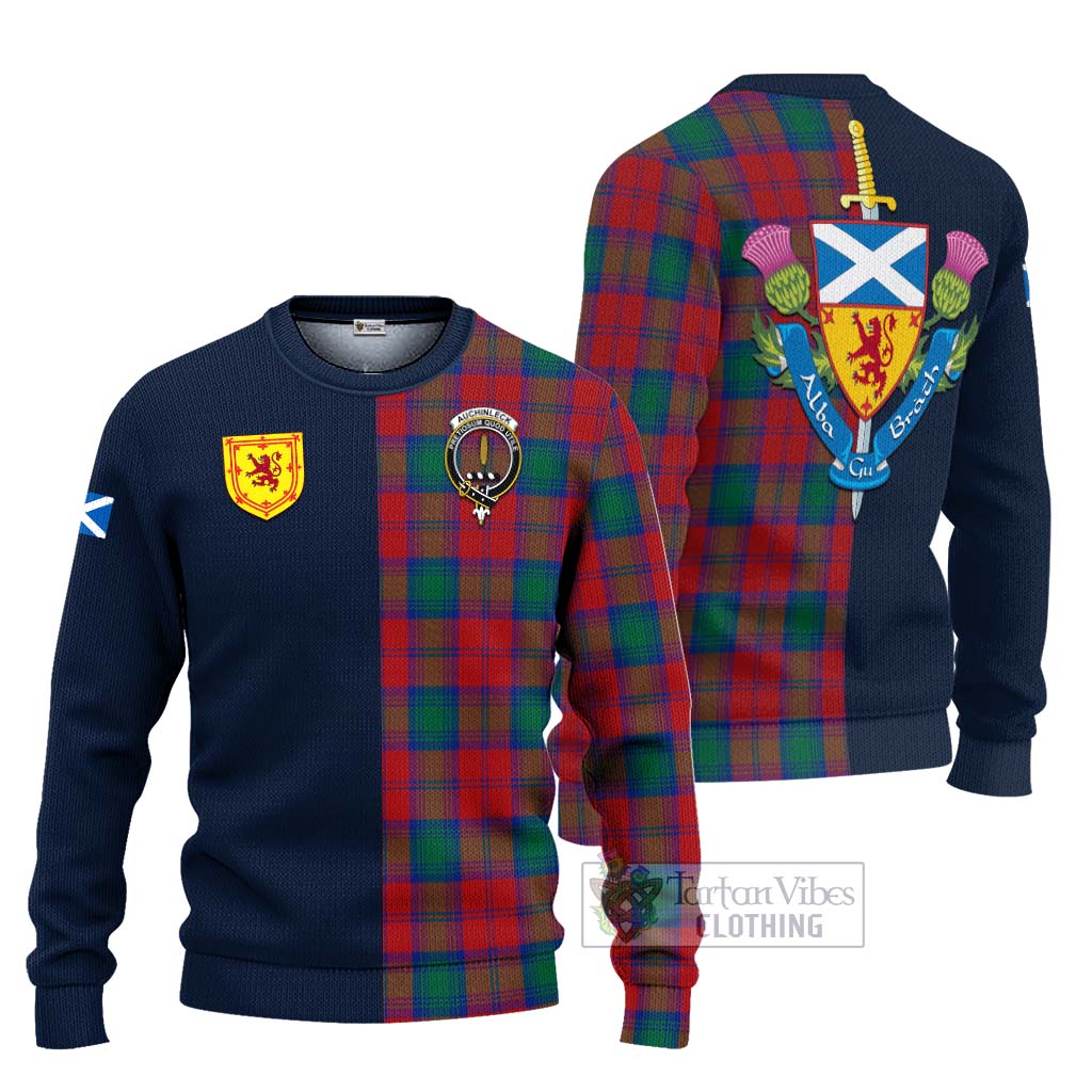 Tartan Vibes Clothing Auchinleck Tartan Knitted Sweater with Scottish Lion Royal Arm Half Style