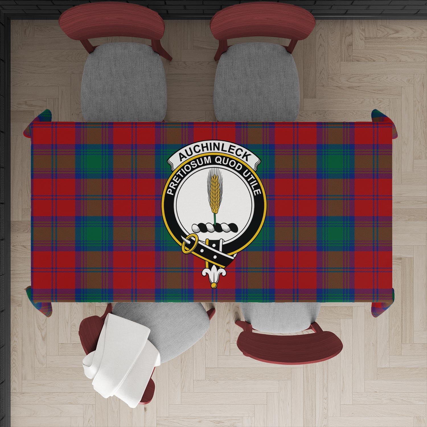 Auchinleck Tatan Tablecloth with Family Crest - Tartanvibesclothing