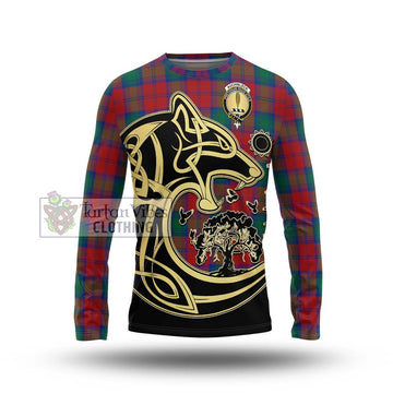 Auchinleck Tartan Long Sleeve T-Shirt with Family Crest Celtic Wolf Style