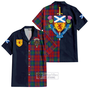 Auchinleck (Affleck) Tartan Short Sleeve Button Shirt with Scottish Lion Royal Arm Half Style