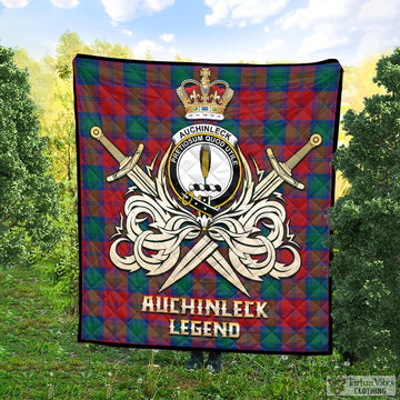 Auchinleck (Affleck) Tartan Quilt with Clan Crest and the Golden Sword of Courageous Legacy Super King Quilt 91" x 110" - Tartan Vibes Clothing