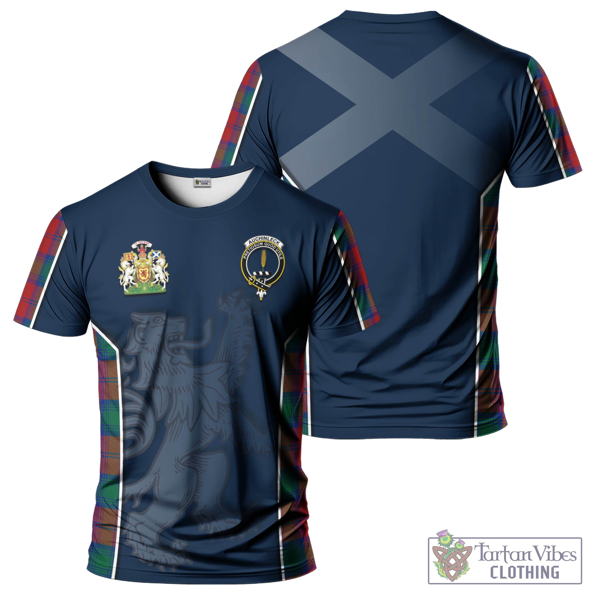 Tartan Vibes Clothing Auchinleck Tartan T-Shirt with Family Crest and Lion Rampant Vibes Sport Style