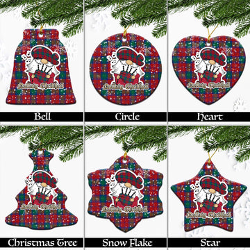 Auchinleck Tartan Christmas Ornaments with Scottish Gnome Playing Bagpipes