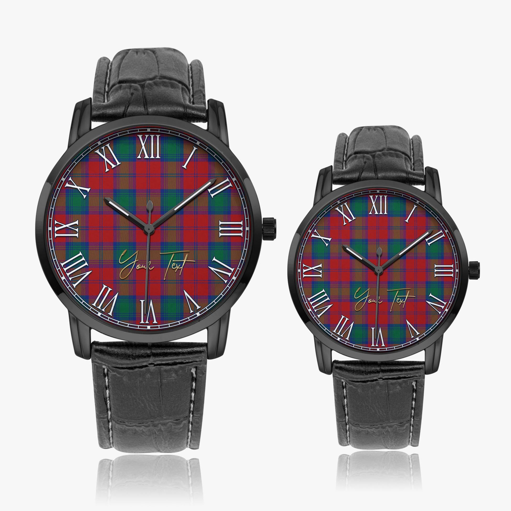 Auchinleck Tartan Personalized Your Text Leather Trap Quartz Watch Wide Type Black Case With Black Leather Strap - Tartanvibesclothing