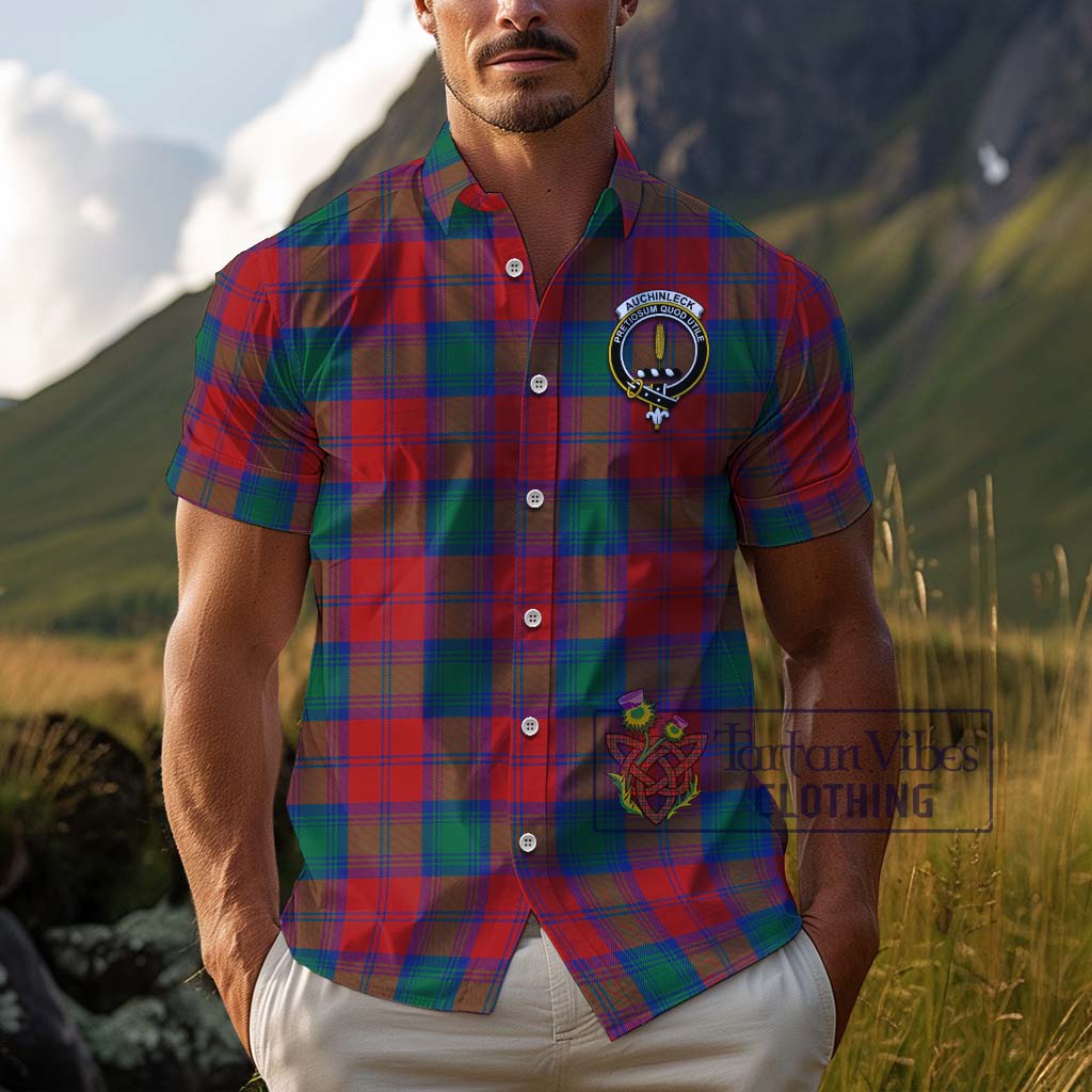 Tartan Vibes Clothing Auchinleck Tartan Cotton Hawaiian Shirt with Family Crest