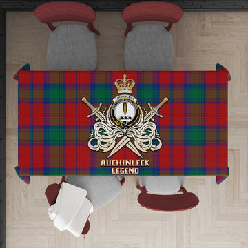 Auchinleck (Affleck) Tartan Tablecloth with Clan Crest and the Golden Sword of Courageous Legacy