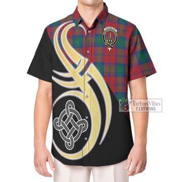 Auchinleck (Affleck) Tartan Short Sleeve Button Shirt with Family Crest and Celtic Symbol Style