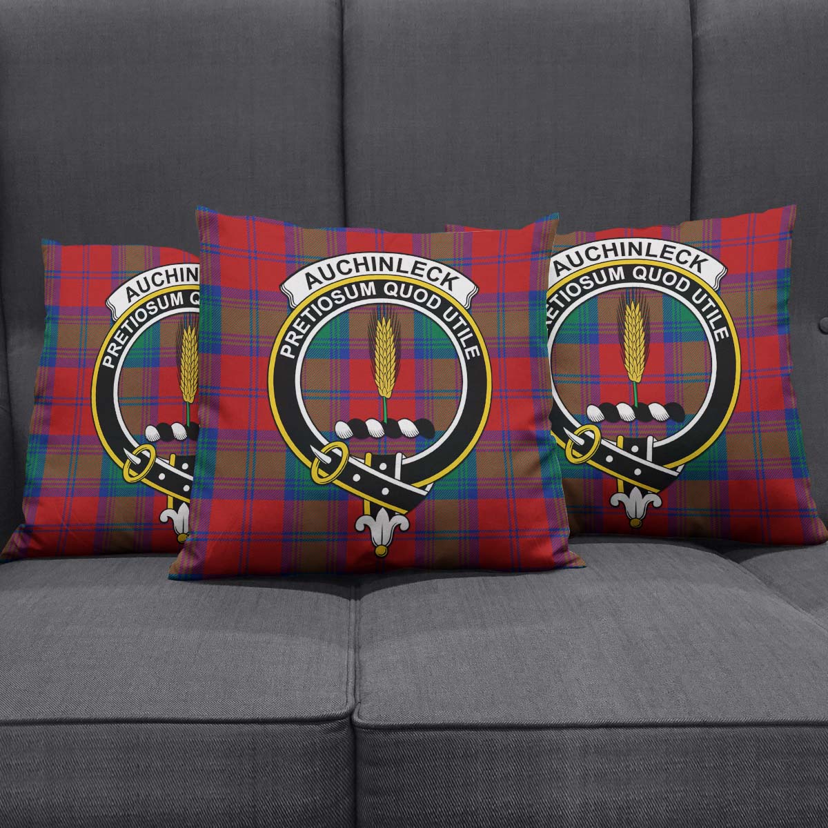 Auchinleck Tartan Pillow Cover with Family Crest Square Pillow Cover - Tartanvibesclothing