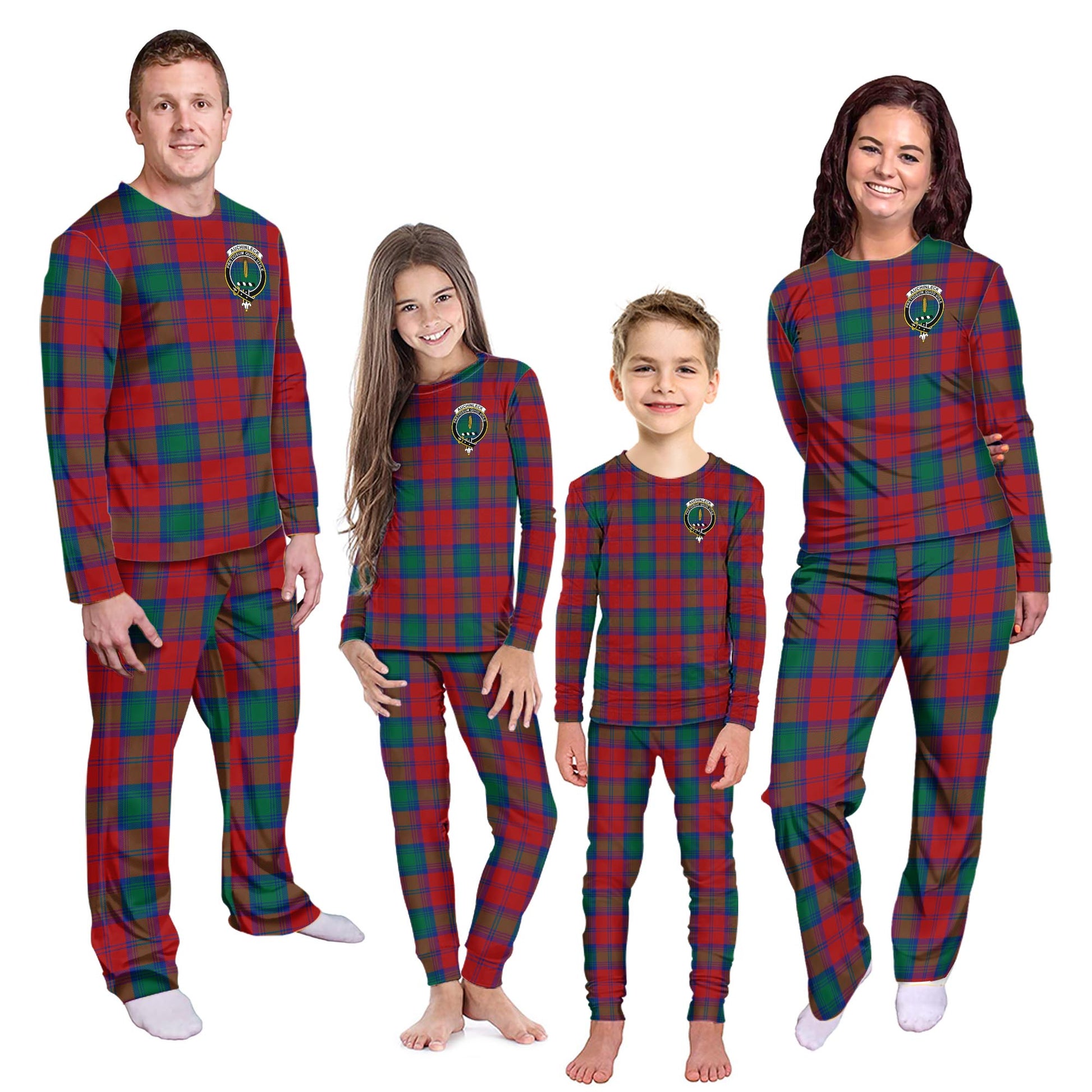Auchinleck Tartan Pajamas Family Set with Family Crest - Tartanvibesclothing