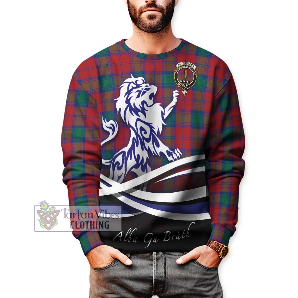 Tartan Vibes Clothing Auchinleck Tartan Sweatshirt with Alba Gu Brath Regal Lion Emblem