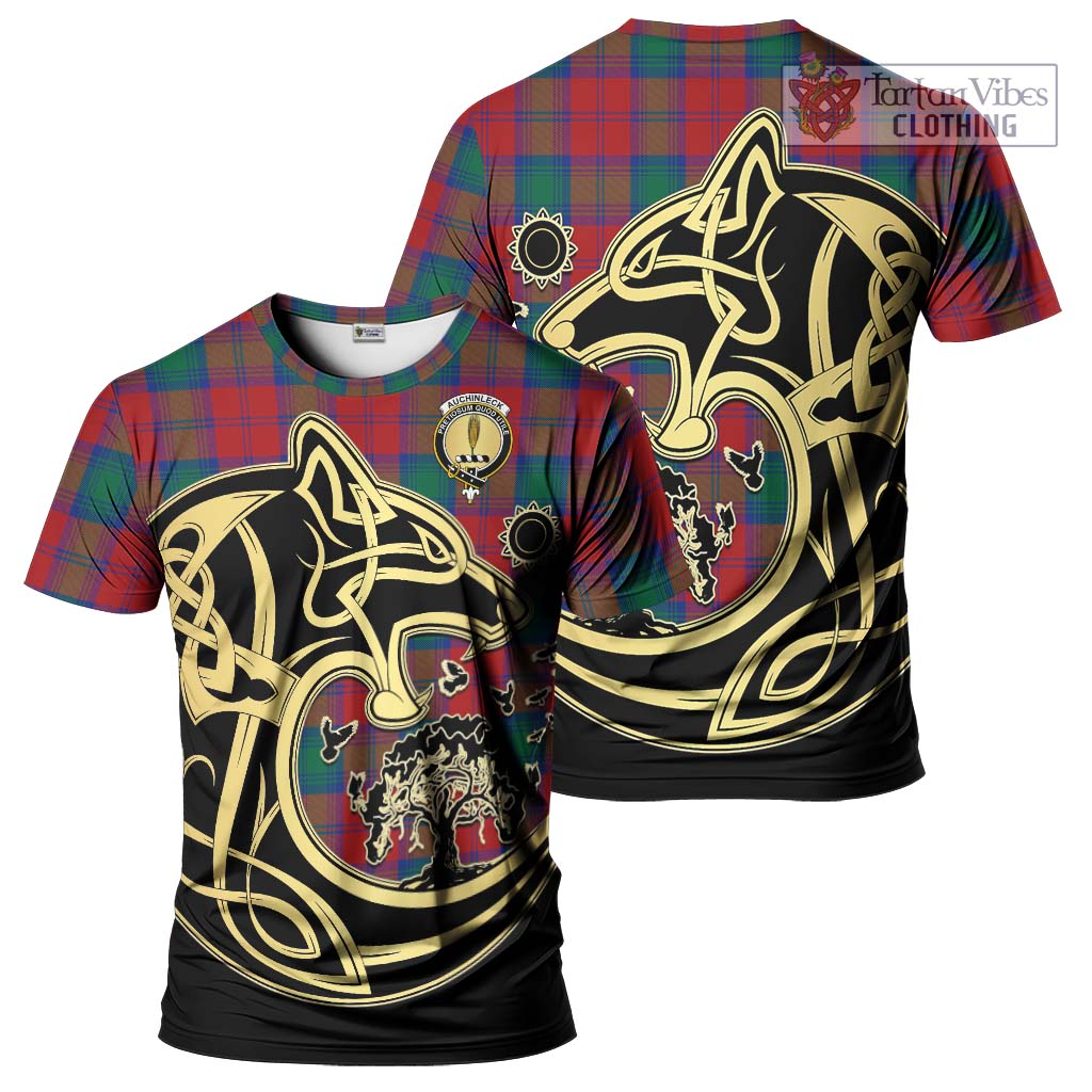 Tartan Vibes Clothing Auchinleck Tartan T-Shirt with Family Crest Celtic Wolf Style