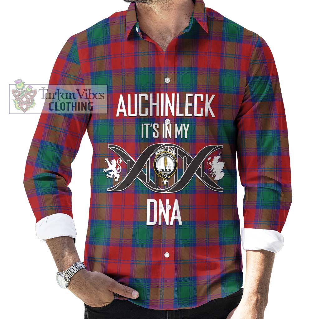 Tartan Vibes Clothing Auchinleck Tartan Long Sleeve Button Shirt with Family Crest DNA In Me Style