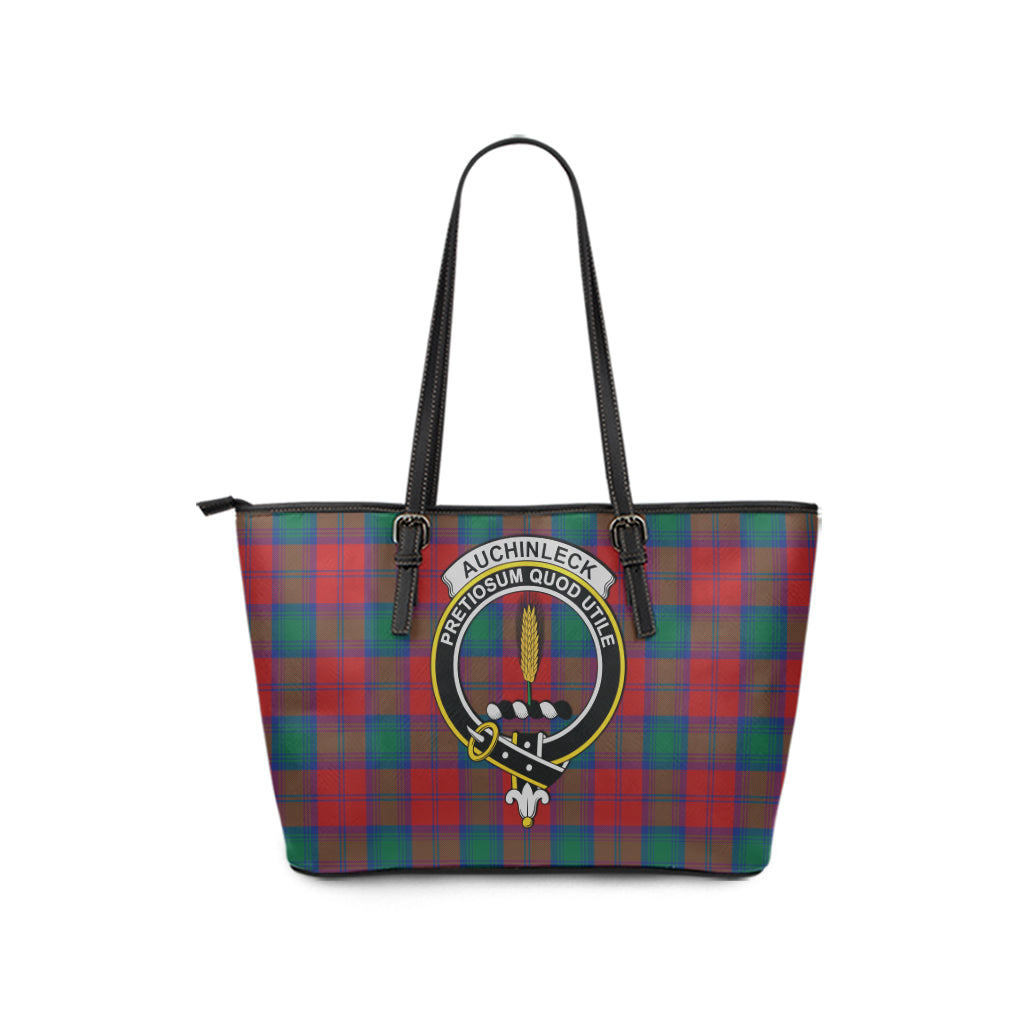 Auchinleck Tartan Leather Tote Bag with Family Crest - Tartanvibesclothing