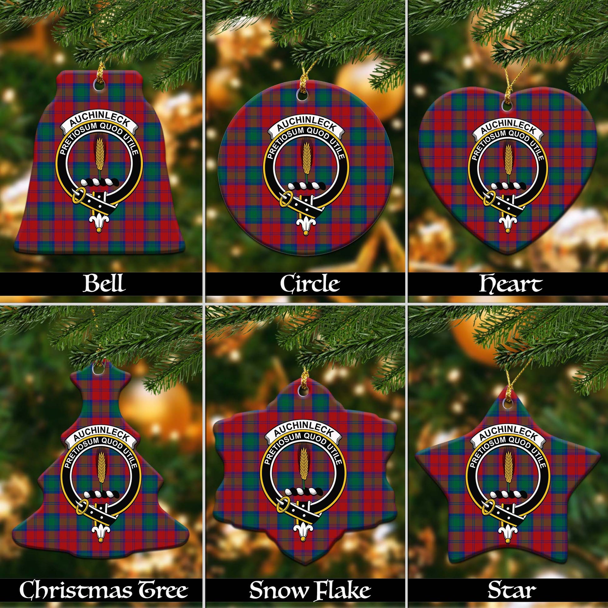Auchinleck Tartan Christmas Ornaments with Family Crest Ceramic Bell Pack 1: ornament * 1 piece - Tartanvibesclothing