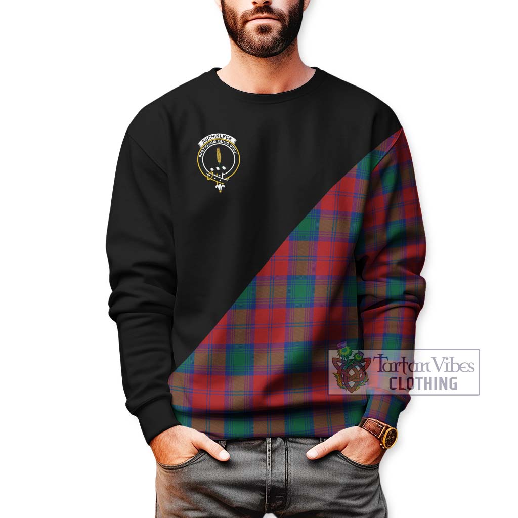 Tartan Vibes Clothing Auchinleck Tartan Sweatshirt with Family Crest and Military Logo Style