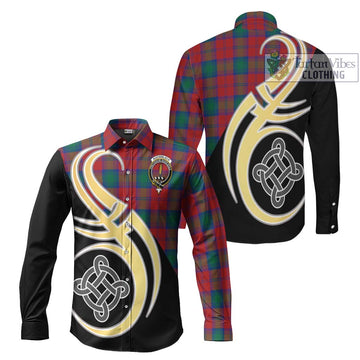 Auchinleck (Affleck) Tartan Long Sleeve Button Shirt with Family Crest and Celtic Symbol Style