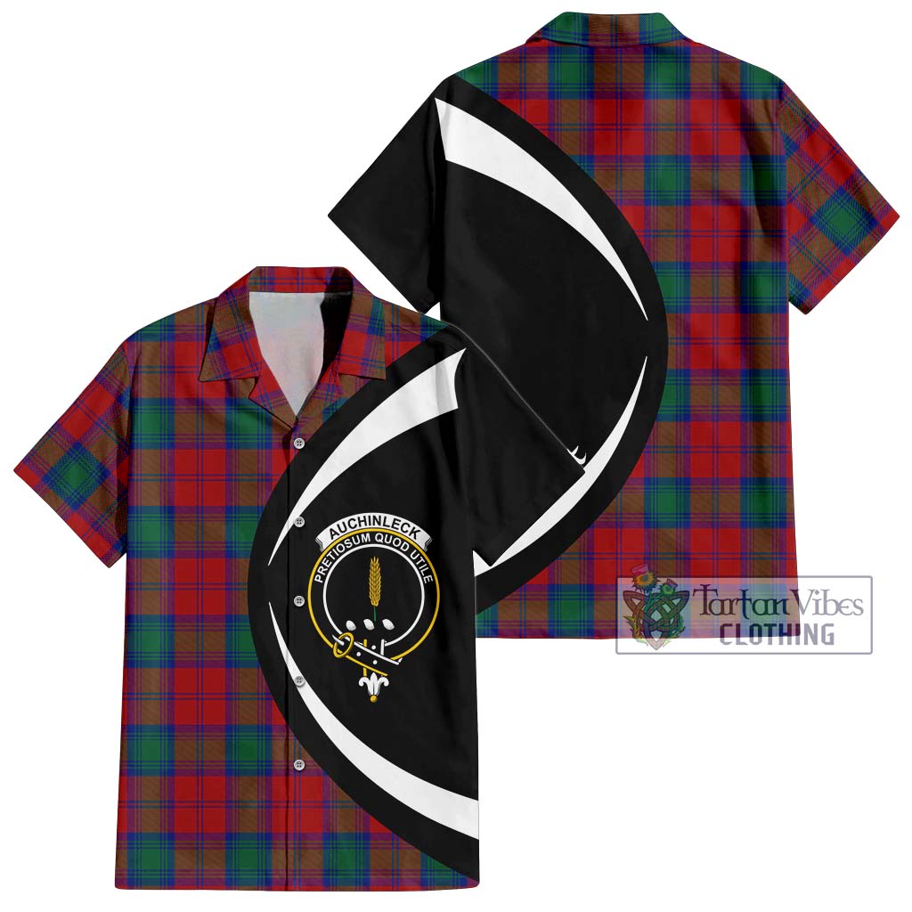 Tartan Vibes Clothing Auchinleck Tartan Short Sleeve Button Up with Family Crest Circle Style