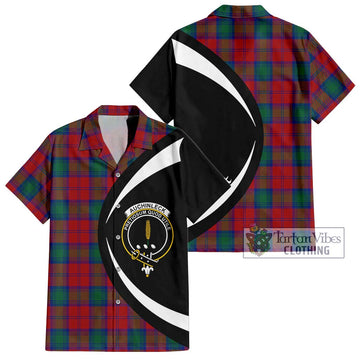 Auchinleck (Affleck) Tartan Short Sleeve Button Up with Family Crest Circle Style