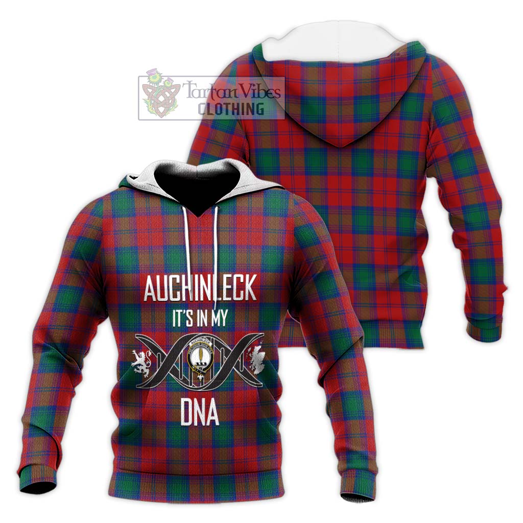 Tartan Vibes Clothing Auchinleck Tartan Knitted Hoodie with Family Crest DNA In Me Style