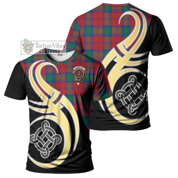 Auchinleck (Affleck) Tartan T-Shirt with Family Crest and Celtic Symbol Style