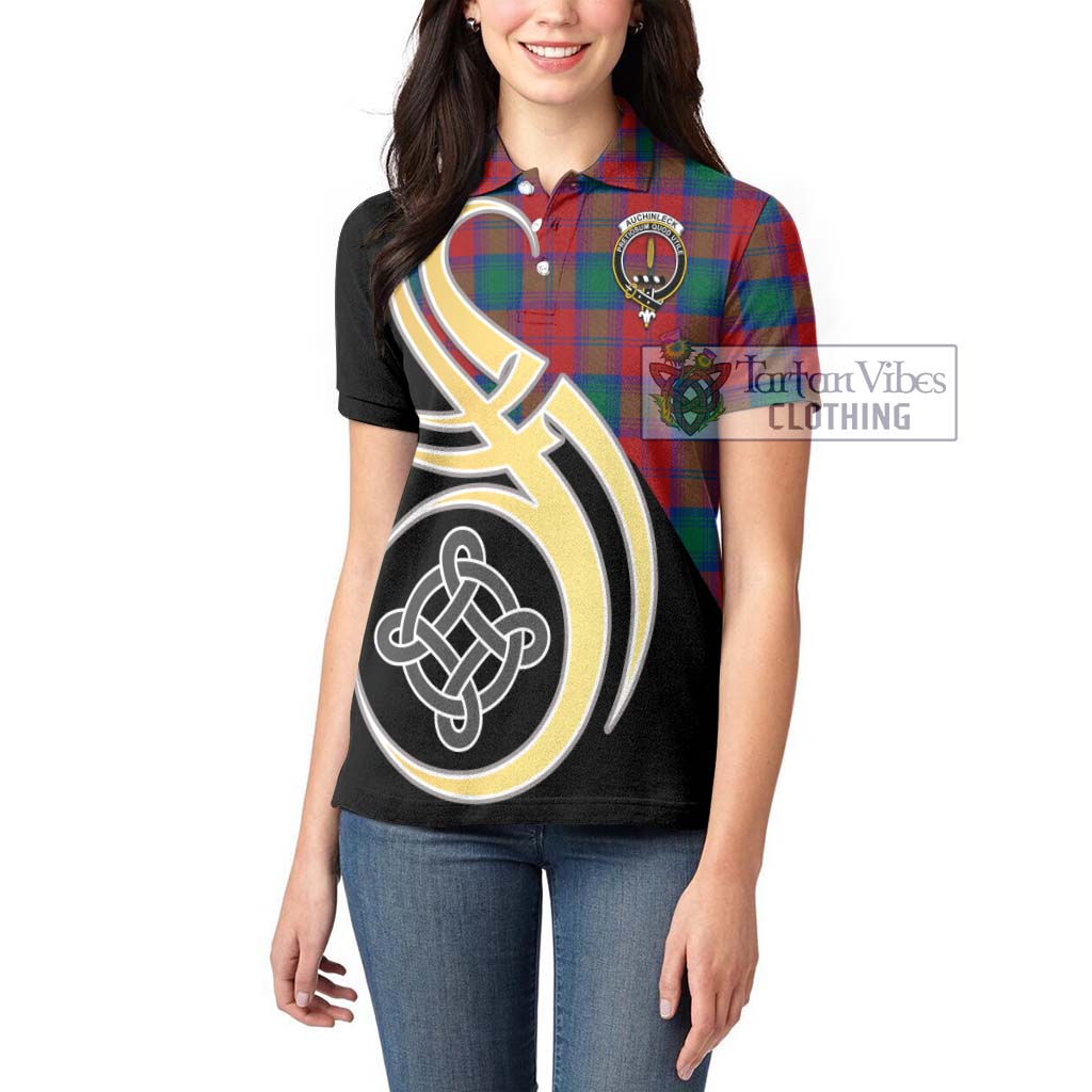 Tartan Vibes Clothing Auchinleck Tartan Women's Polo Shirt with Family Crest and Celtic Symbol Style