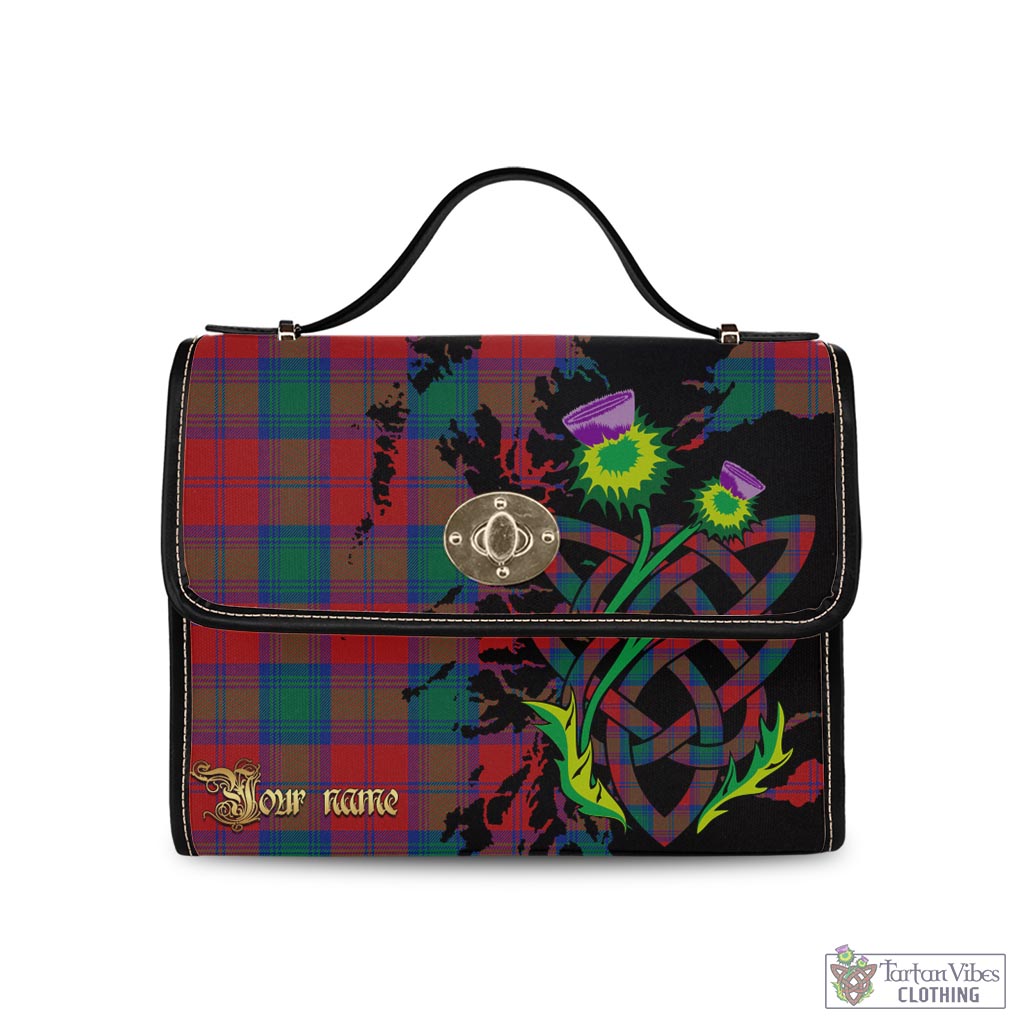 Tartan Vibes Clothing Auchinleck Tartan Waterproof Canvas Bag with Scotland Map and Thistle Celtic Accents