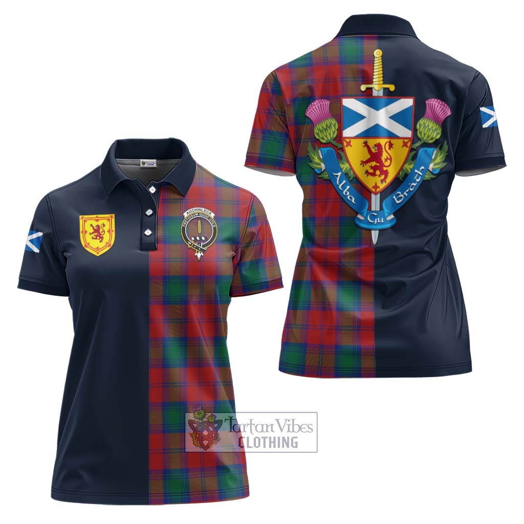 Tartan Vibes Clothing Auchinleck Tartan Women's Polo Shirt with Scottish Lion Royal Arm Half Style