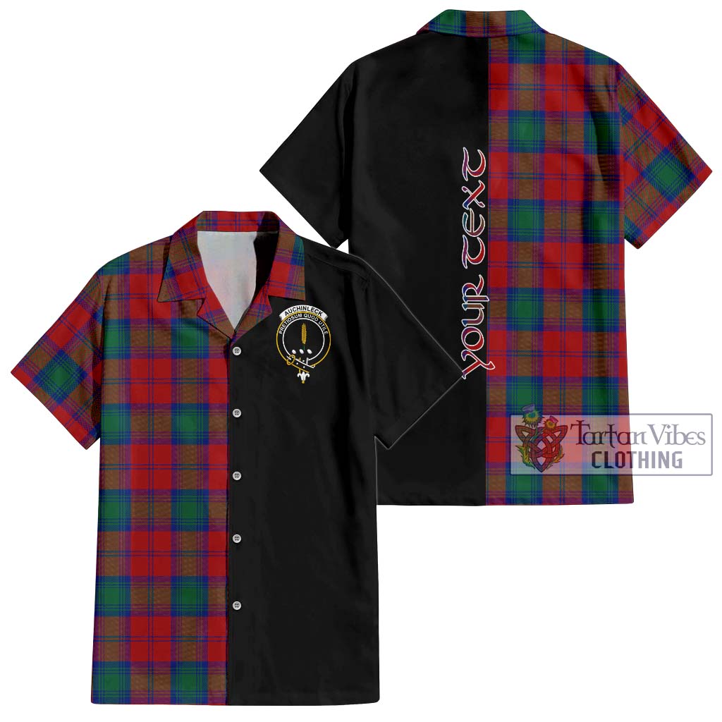 Tartan Vibes Clothing Auchinleck Tartan Short Sleeve Button Shirt with Family Crest and Half Of Me Style