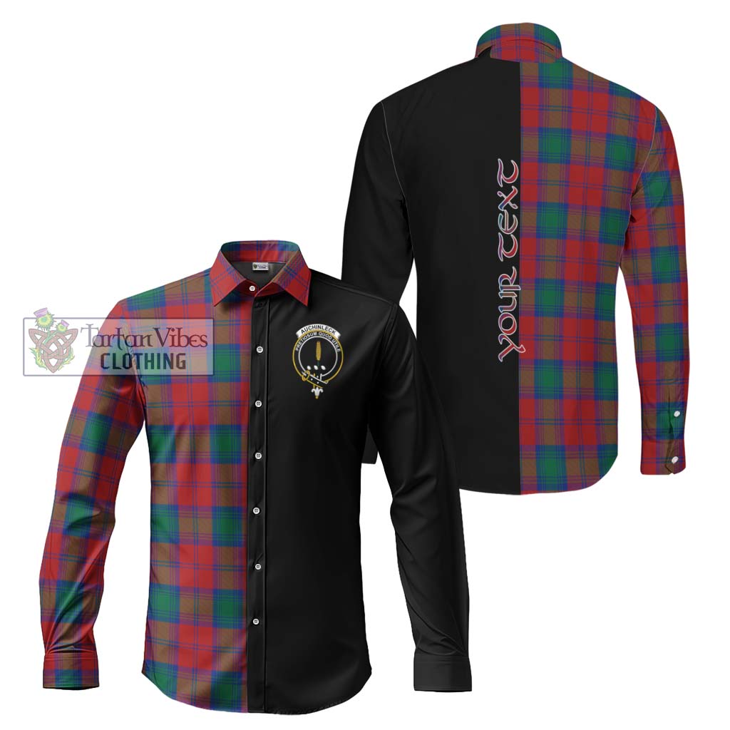 Tartan Vibes Clothing Auchinleck Tartan Long Sleeve Button Shirt with Family Crest and Half Of Me Style