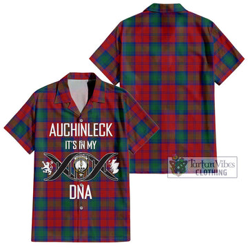 Auchinleck (Affleck) Tartan Short Sleeve Button Shirt with Family Crest DNA In Me Style